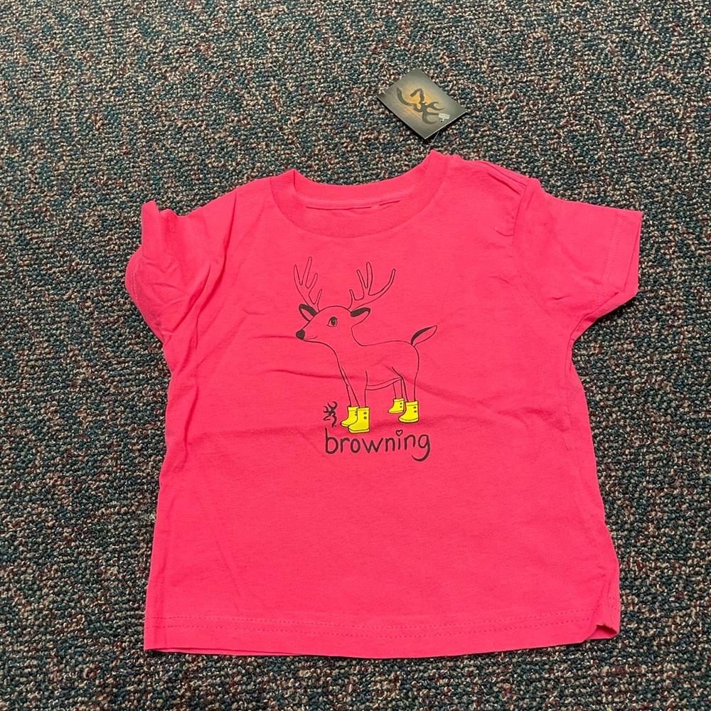 Browning Hot Pink Kids Deer Graphic Tee with Yellow Boots